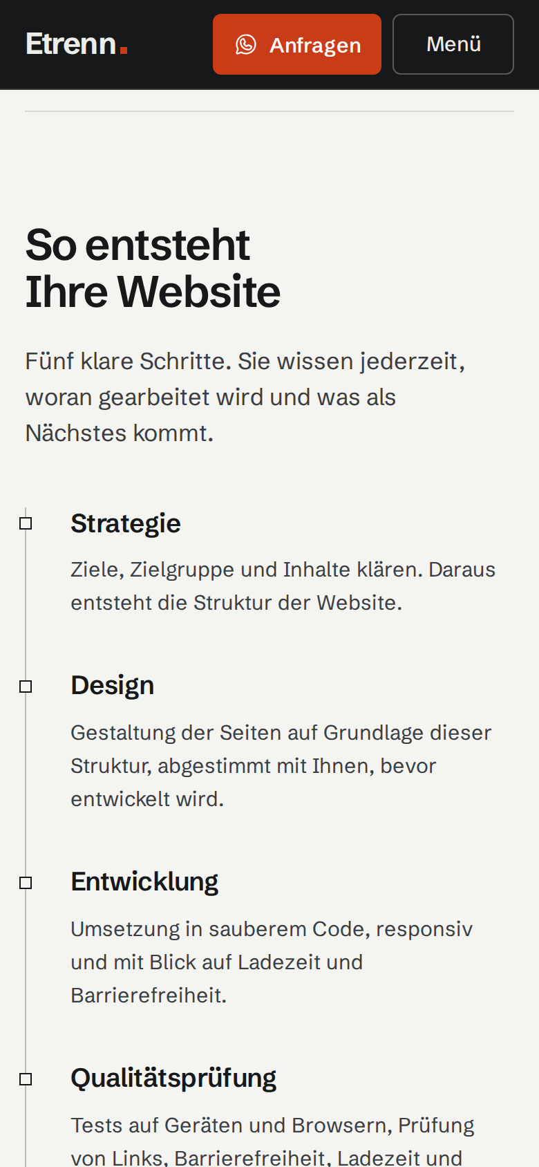 Der Ablauf dieser Website in der Smartphone-Ansicht.